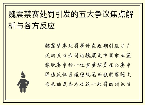 魏震禁赛处罚引发的五大争议焦点解析与各方反应